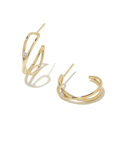 Caroline 14k Yellow Gold Hoop Earrings in White Diamond