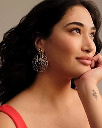 Spiderweb Gold Statement Earrings White CZ