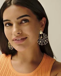 Spiderweb Gold Statement Earrings White CZ