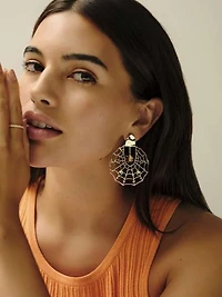 Spiderweb Gold Statement Earrings White CZ