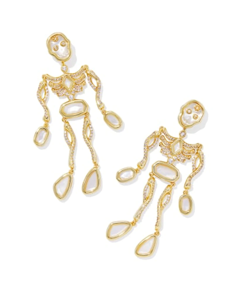 Skeleton Gold Statement Earrings Ivory Mother-of-Pearl