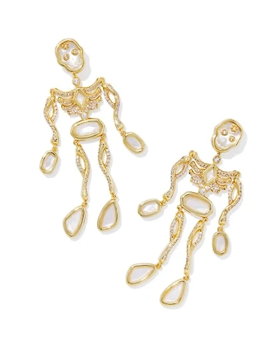 Skeleton Gold Statement Earrings Ivory Mother-of-Pearl