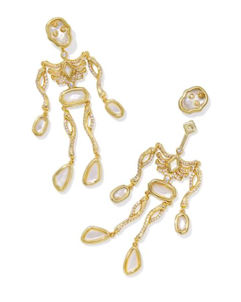 Skeleton Gold Statement Earrings Ivory Mother-of-Pearl