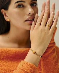 Pumpkin Silver Stretch Bracelet Orange Mother-of-Pearl