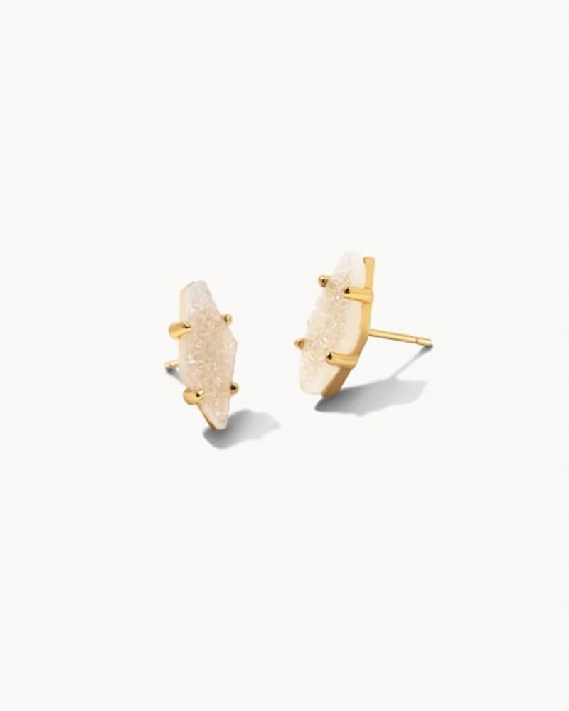 Brook Gold Stud Earrings in Blue Drusy