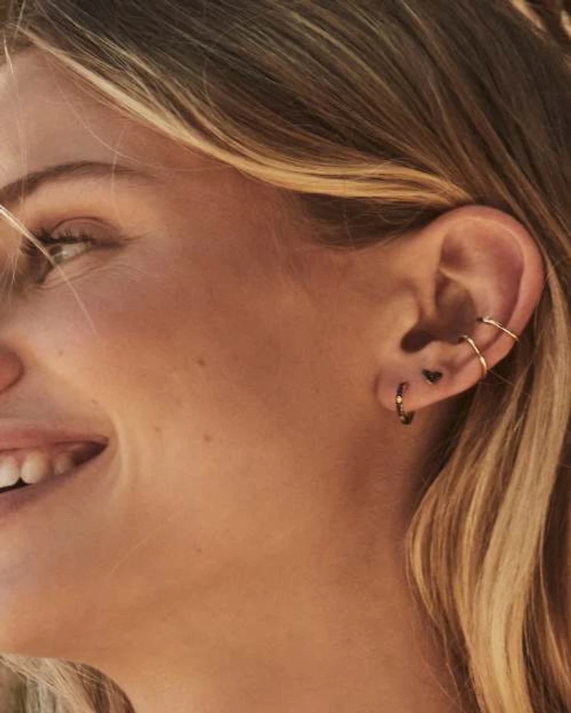 Heart 14k Yellow Gold Stud Earrings in Black Diamond