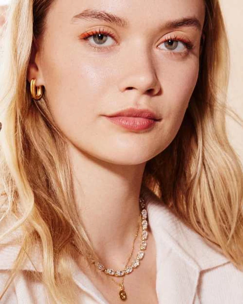 Genevieve Silver Strand Necklace in White Crystal