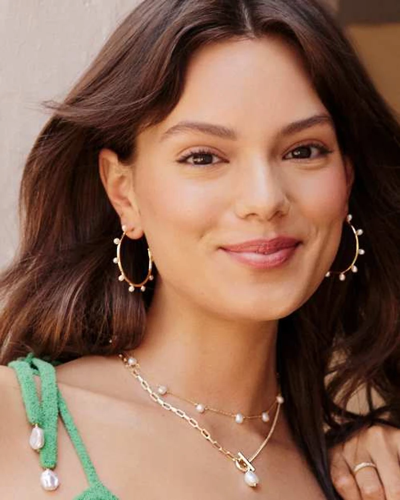 Leighton Silver Pearl Hoop Earrings in Freshwater Cultured Pearl