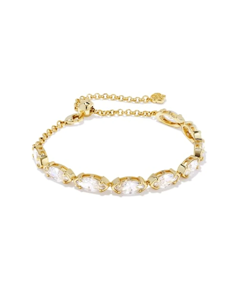 Genevieve Gold Delicate Chain Bracelet White Crystal