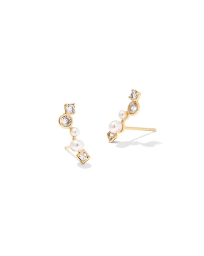 Leighton Gold Pearl Ear Climber Earrings in Freshwater Cultured Pearl
