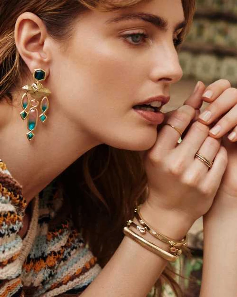 Monica Gold Cuff Bracelet in Teal Mix