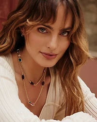 Monica Gold Long Strand Necklace in Brown Mix