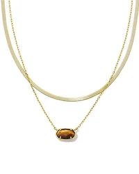 Grayson Herringbone Gold Multi Strand Necklace Teal Tiger's Eye