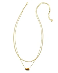 Grayson Herringbone Gold Multi Strand Necklace Teal Tiger's Eye