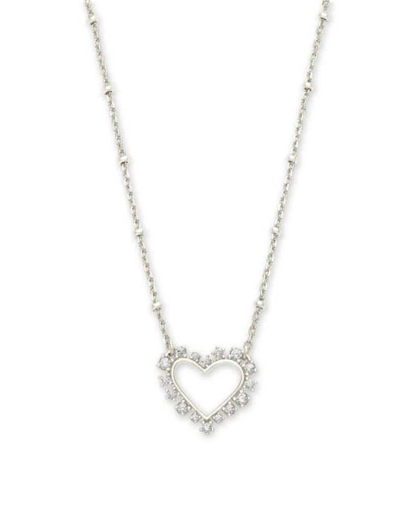 Ari Heart Silver Pendant Necklace White Crystal