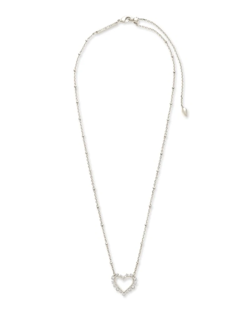 Ari Heart Silver Pendant Necklace White Crystal