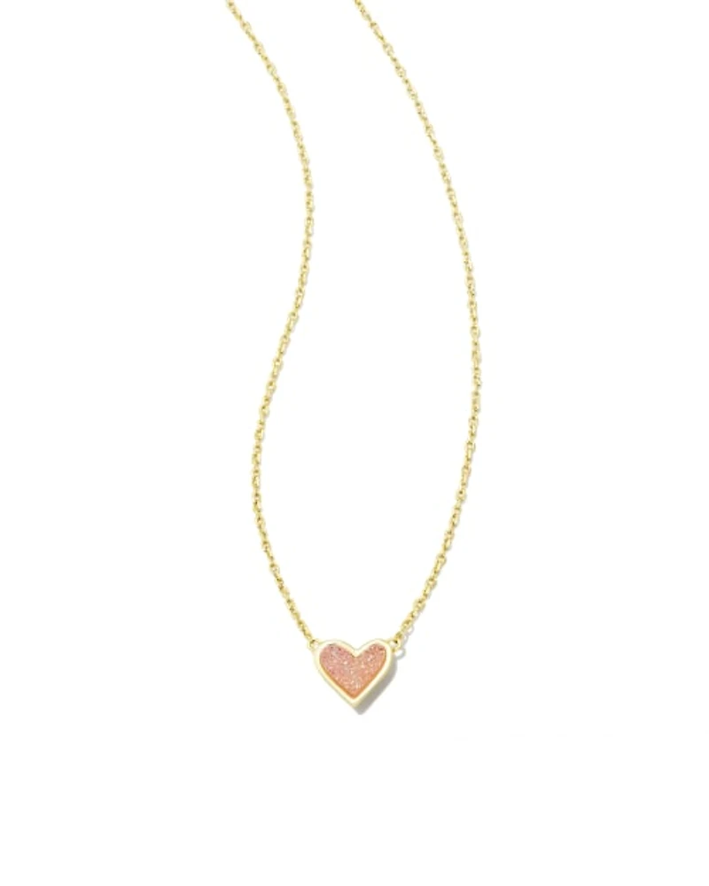 Framed Ari Heart Gold Short Pendant Necklace Iridescent Drusy