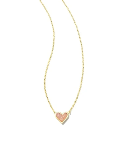 Framed Ari Heart Gold Short Pendant Necklace Iridescent Drusy