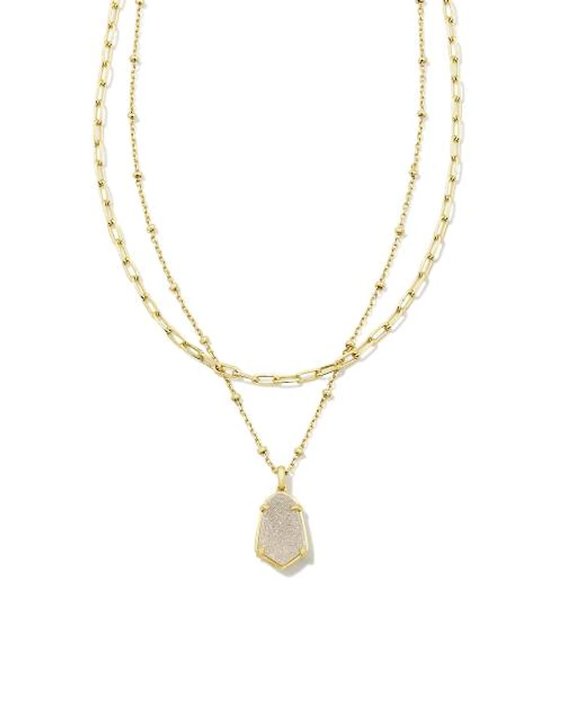 Alexandria Gold Multi Strand Necklace in Iridescent Drusy