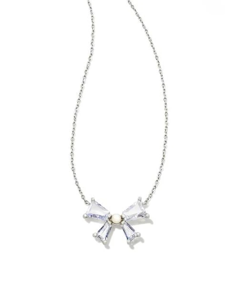 Blair Silver Bow Short Pendant Necklace in White CZ