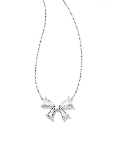 Blair Silver Bow Short Pendant Necklace in White CZ