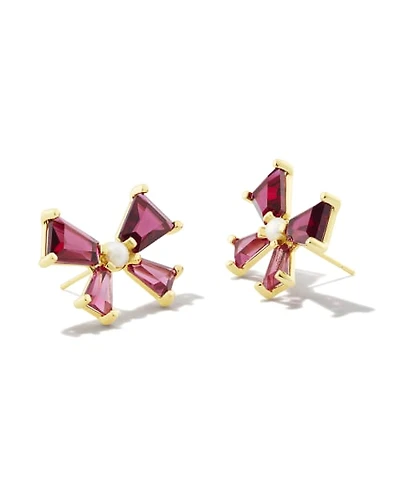 Blair Gold Bow Stud Earrings Red Mix