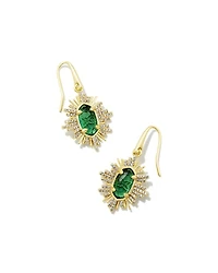Grayson Gold Sunburst Drop Earrings Green Glass