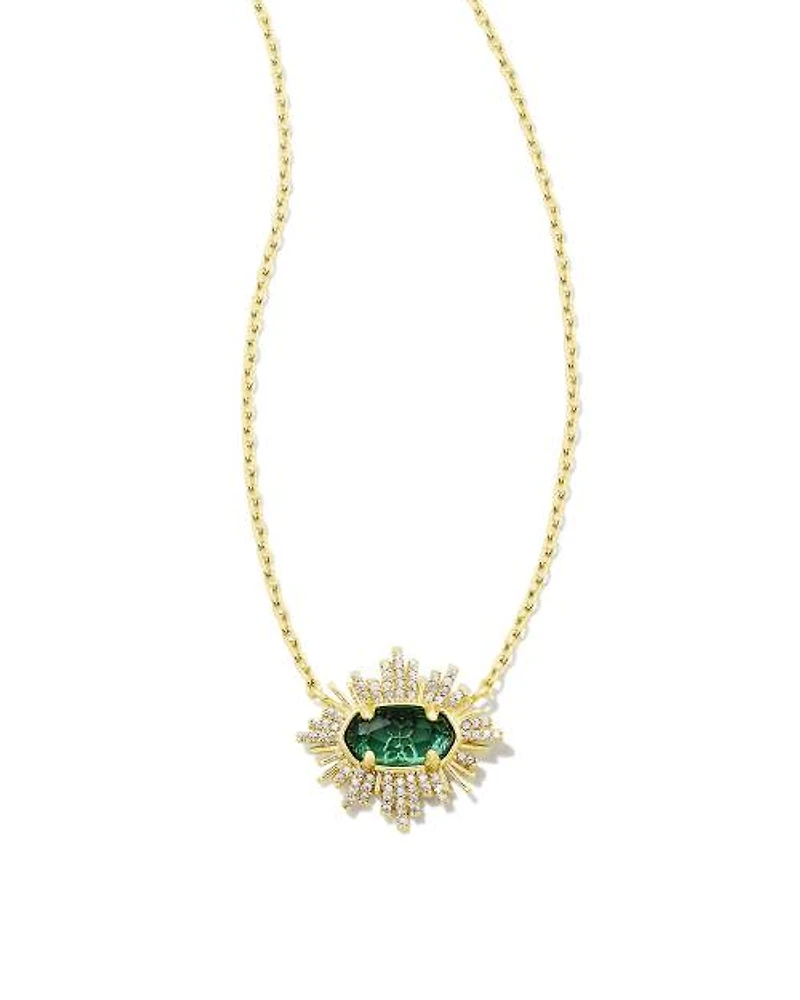 Grayson Gold Sunburst Frame Short Pendant Necklace Glass