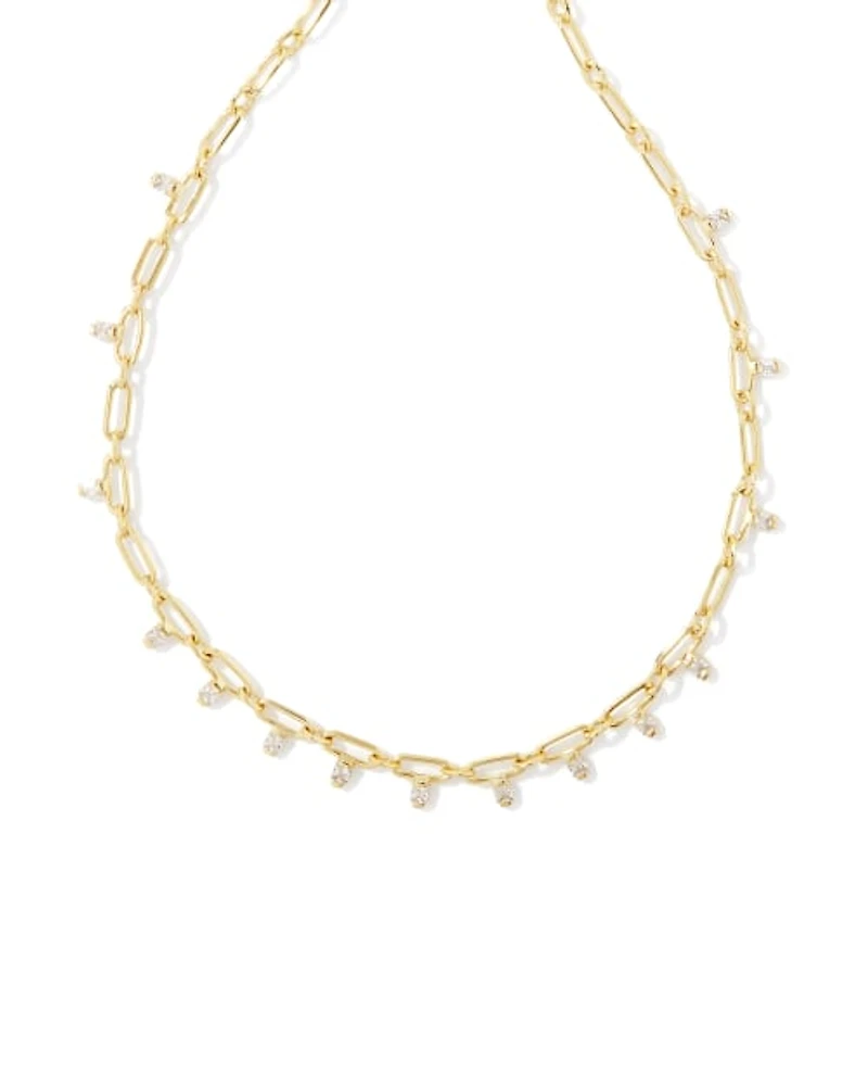 Lindy Gold Crystal Chain Necklace White CZ