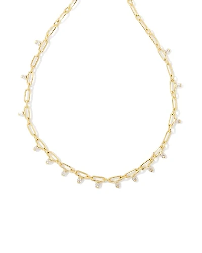 Lindy Gold Crystal Chain Necklace White CZ