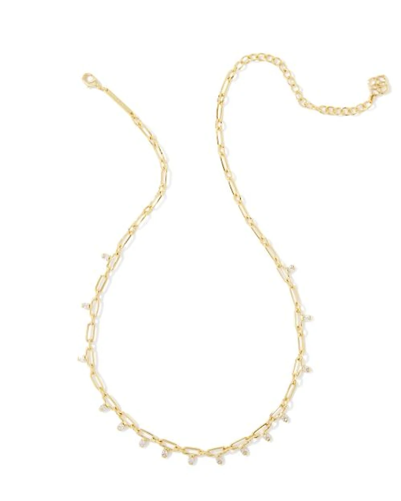 Lindy Gold Crystal Chain Necklace White CZ