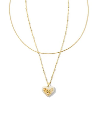 Penny Gold Heart Multi Strand Necklace Green Mix