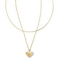 Penny Gold Heart Multi Strand Necklace Green Mix