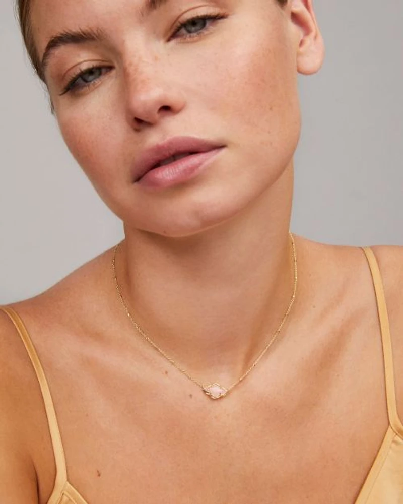 Abbie Gold Pendant Necklace Rose Quartz