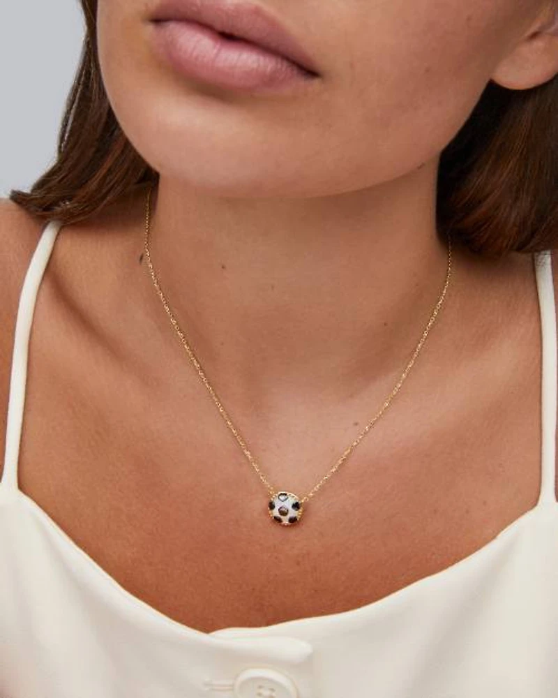 Soccer Gold Short Pendant Necklace Ivory Mother-of-Pearl