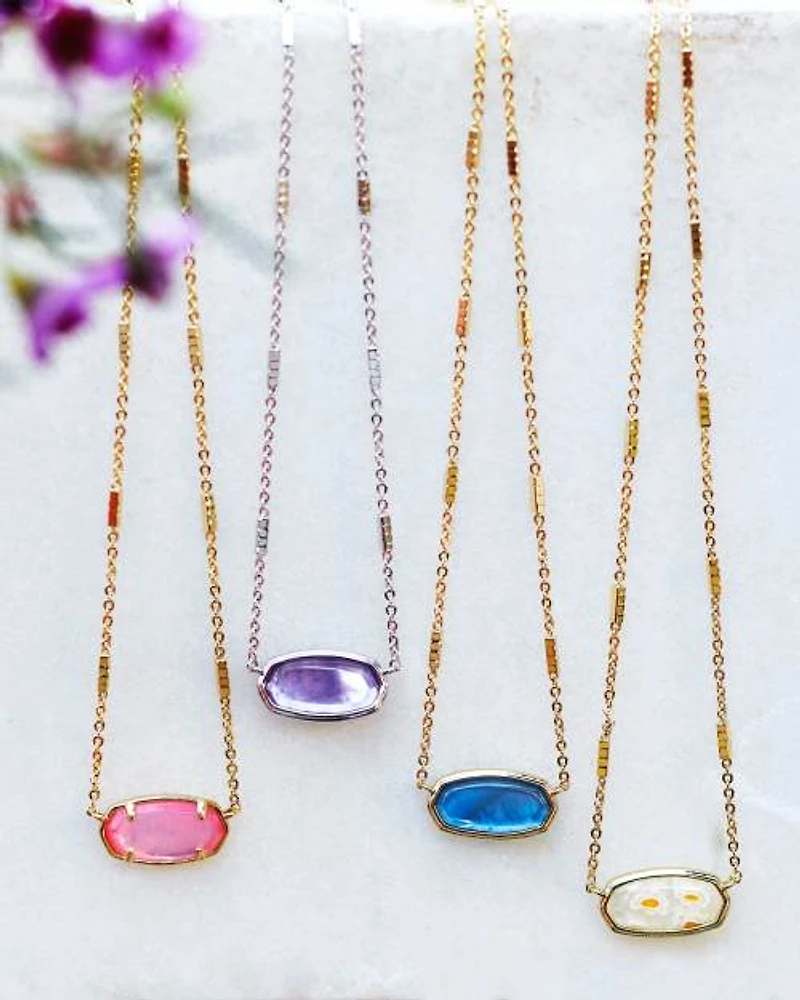 Framed Elisa Gold Short Pendant Necklace Dark Blue Mother-of-Pearl