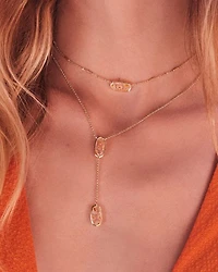 Framed Elisa Gold Short Pendant Necklace Dark Blue Mother-of-Pearl