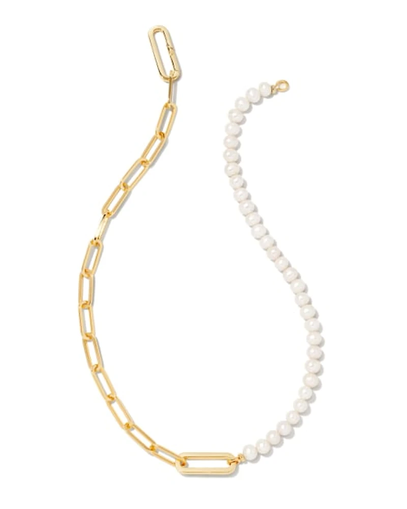 Ashton Gold Half Chain Necklace Freshwater Cultured Pearl