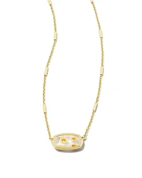 Framed Elisa Gold Short Pendant Necklace Dark Blue Mother-of-Pearl