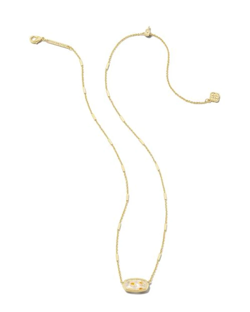 Framed Elisa Gold Short Pendant Necklace Dark Blue Mother-of-Pearl