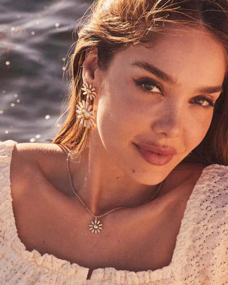 Madison Daisy Gold Short Pendant Necklace in Pink Opal Crystal