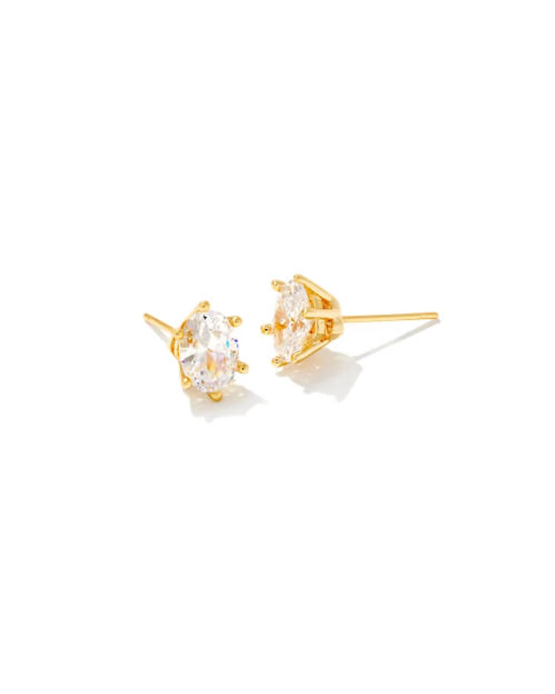 Cailin Gold Crystal Stud Earrings White CZ