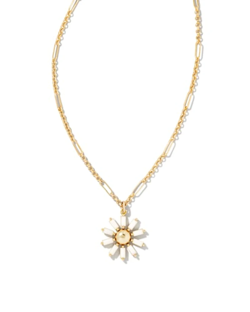 Madison Daisy Gold Short Pendant Necklace in Pink Opal Crystal
