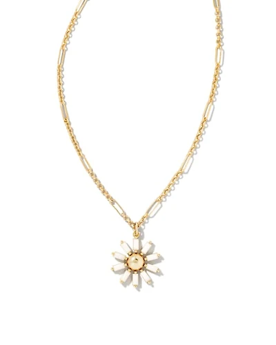 Madison Daisy Gold Short Pendant Necklace in Pink Opal Crystal
