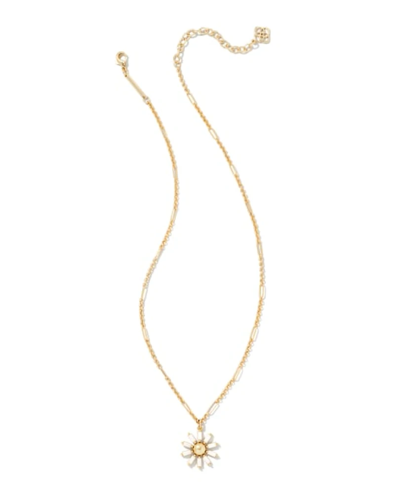 Madison Daisy Gold Short Pendant Necklace in Pink Opal Crystal