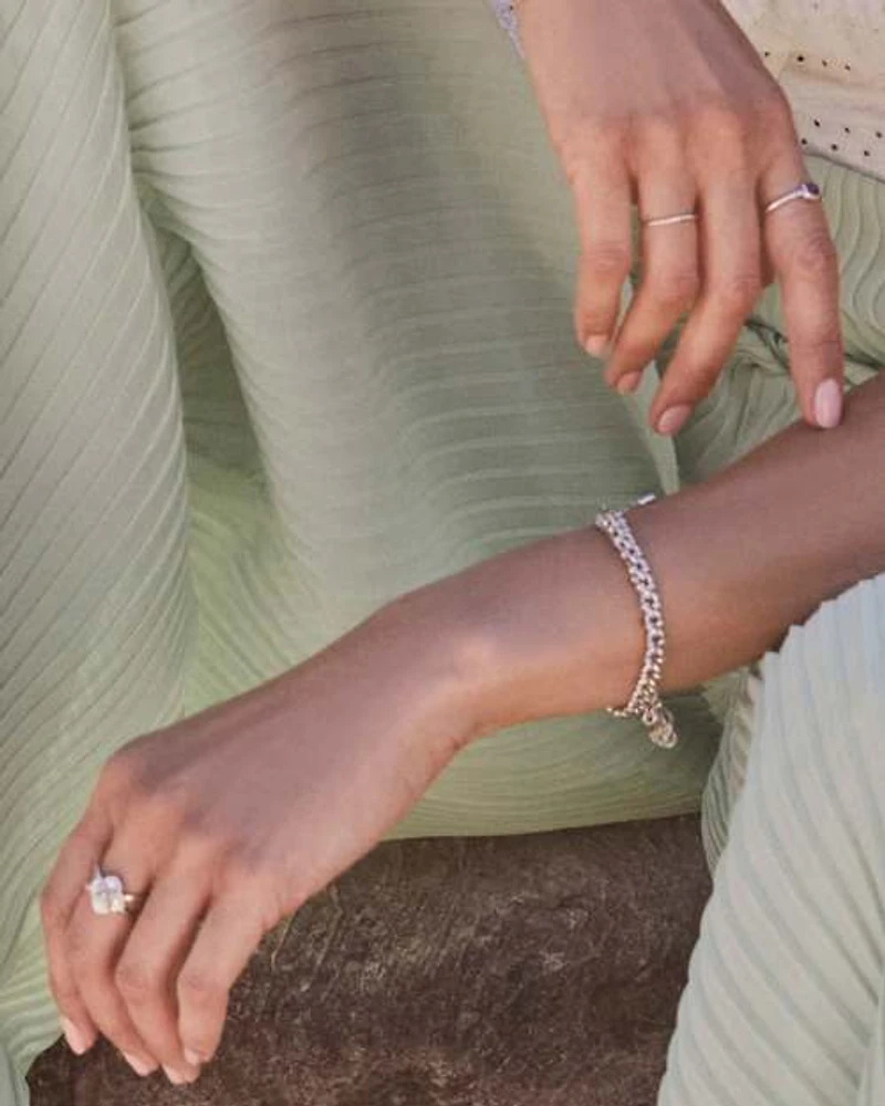 Dira Stone Silver Double Band Ring Ivory Mix