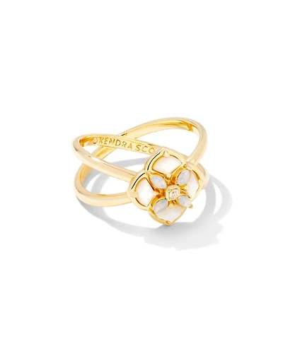 Dira Stone Gold Double Band Ring Ivory Mix