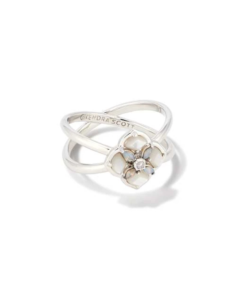 Dira Stone Silver Double Band Ring Ivory Mix