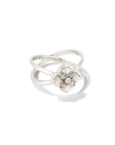 Dira Stone Silver Double Band Ring Ivory Mix