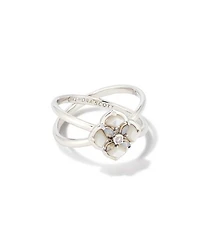 Dira Stone Silver Double Band Ring Ivory Mix